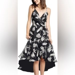 Dress The Population Delphine Fit and Flare Wrap Midi Dress